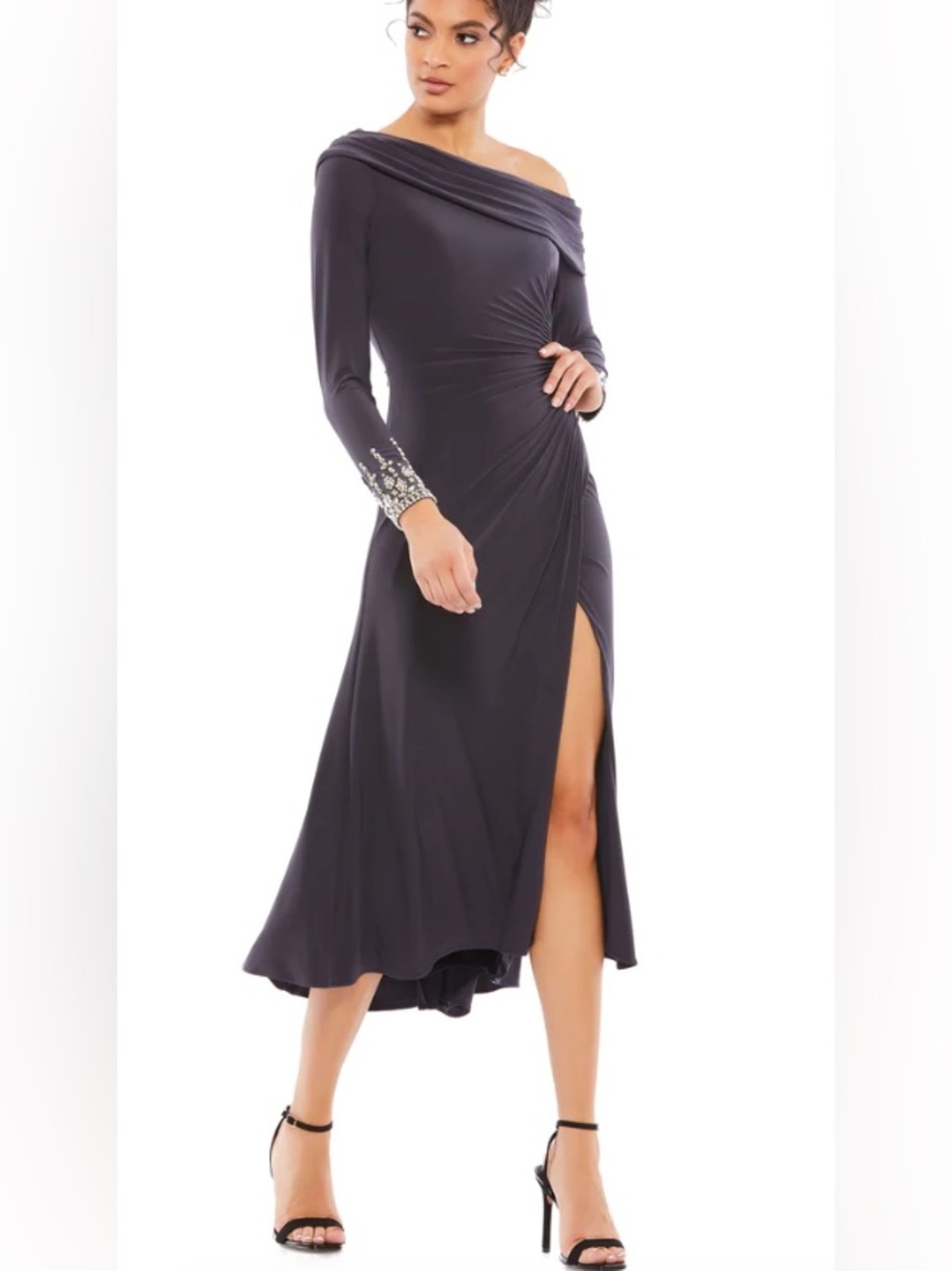Mac Duggal Embellished Sleeve Midi Dress